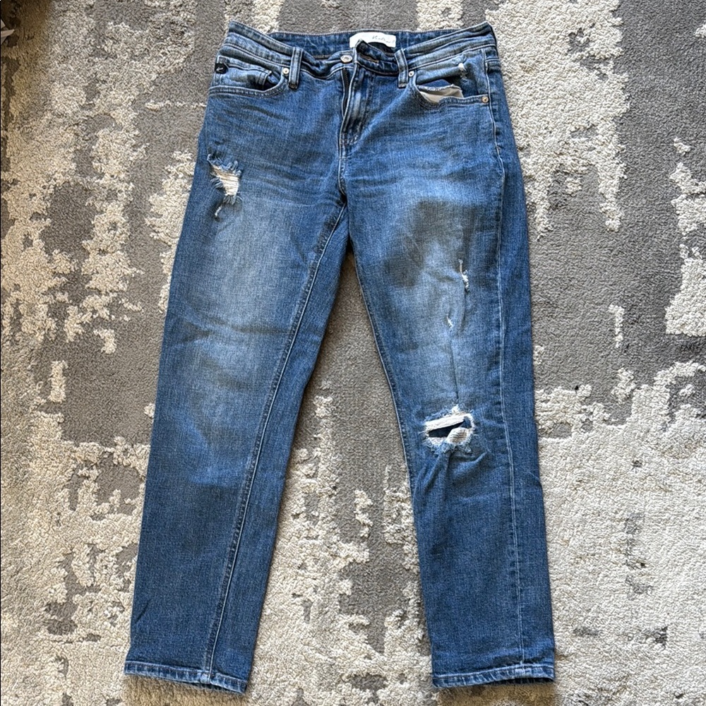 KanCan Blue Straight Leg Jeans with Vintage-Inspired Distressing